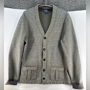 Polo Ralph Lauren Sweater Mens Medium Gray V-Neck Button Cardigan Grandpa Preppy